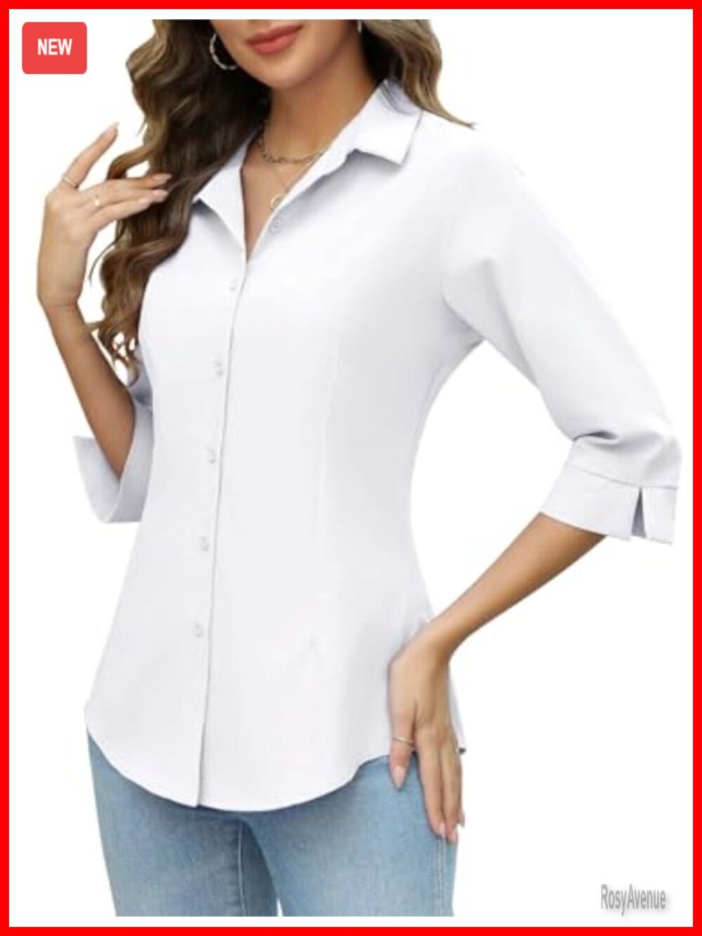 Women's Slim Fit 3/4 Sleeve Button Down Blouse Polyester
